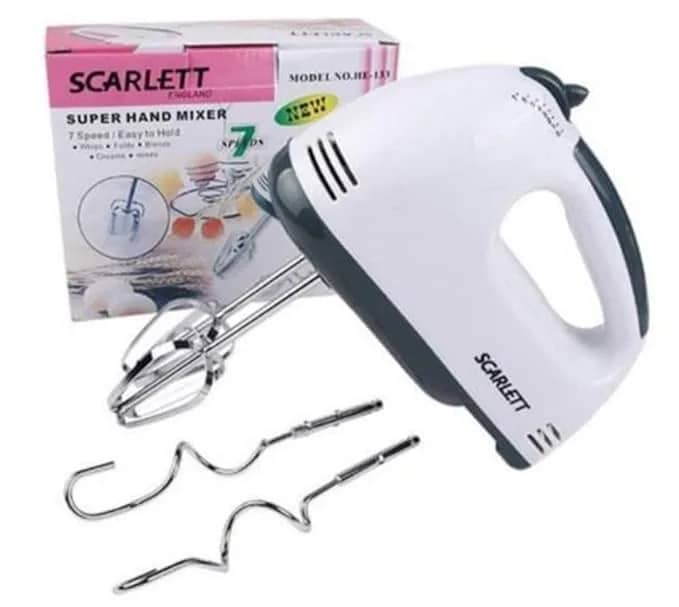 Scarlett Hand Mixer – 7 Speed Egg Beater with Chrome Beater + Dough Hook 180 W Electric Whisk, Hand Blender (White) – image 1