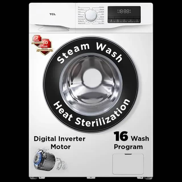 TCL 7.5 kg 5 Star Inverter Fully Automatic Front Load Washing Machine (TWF75-P6S, Honeycomb Drum, White) – image 1