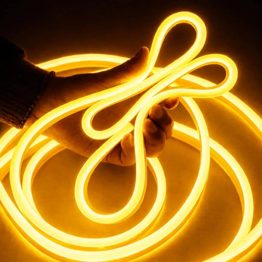 Neon Strip Light, 16.4 feet (5 Meter), Flexible Silicone LED Rope, IP65 Waterproof, with 12V Adaptor, for Bedroom, Gaming Room & Home Decor | (Yellow) – image 1