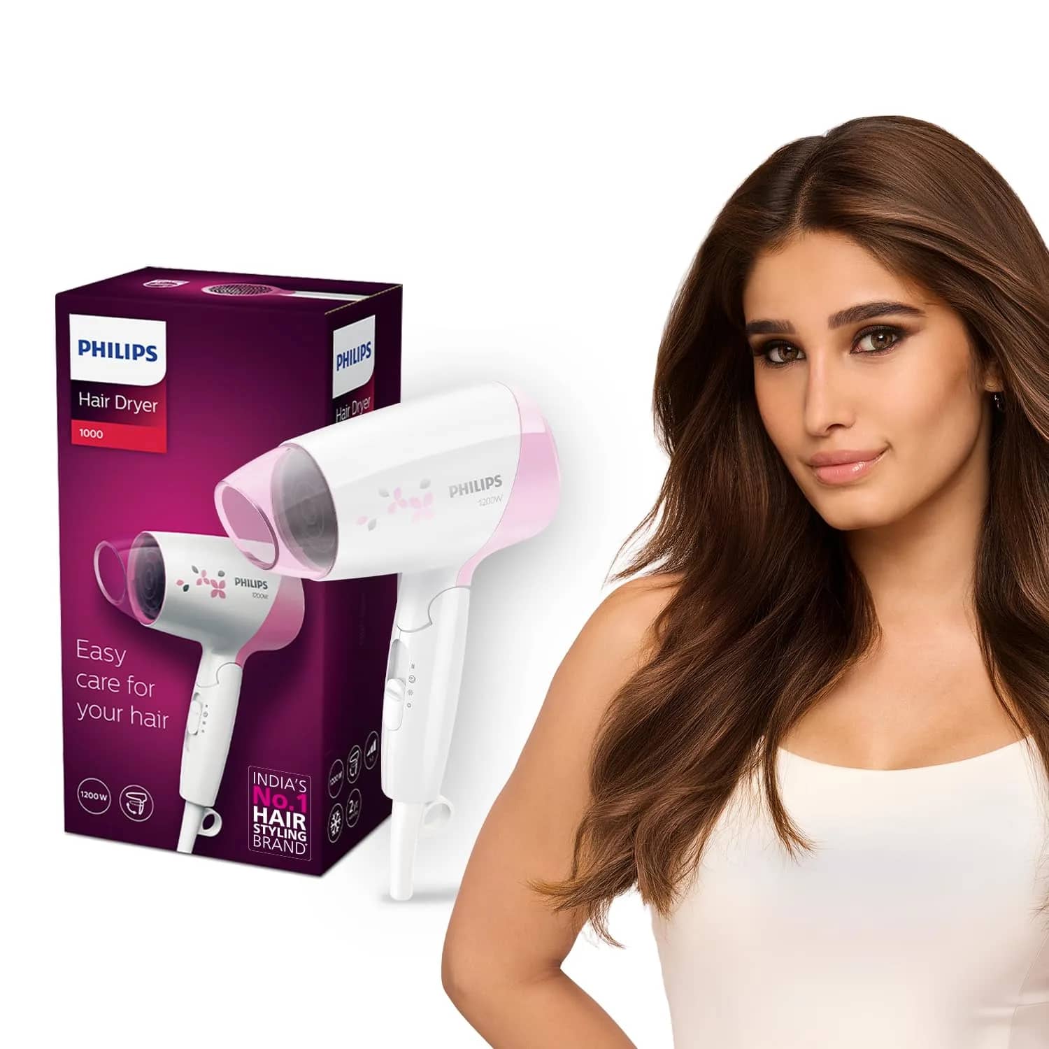 Philips India’s No.1 Hair Styling Brand – Foldable Hair Dryer | 1200W | Fast Blow Dry | 2 Heat Settings | ThermoProtect Tech |Travel-Friendly, Quick Dry | Frizz Control For Indian Hair | HP8120 – image 1