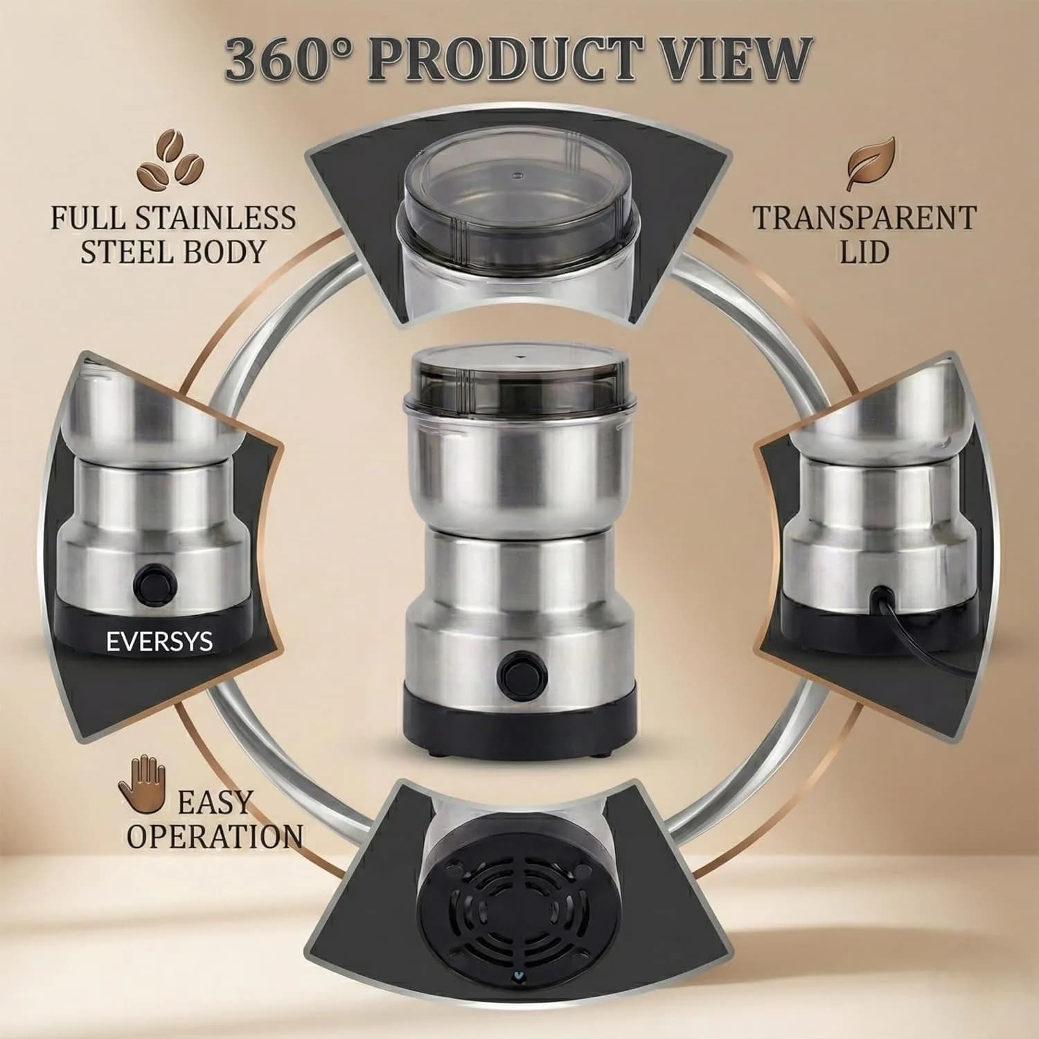 andrew james Spice Grinder Electric 150W | Mini Mixer Grinder Small Size for Coffee Beans, Masala & Dry Grinding | EVERSYS Portable Mini Grinders Machine for Kitchen with Approx. 100g Capacity – image 6