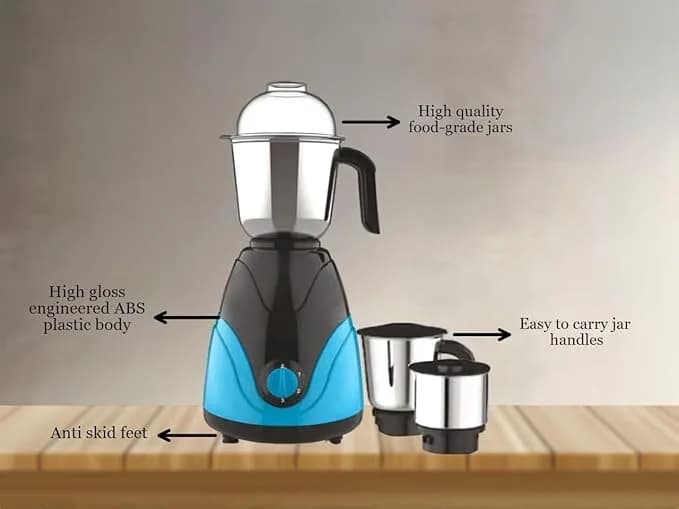 Omega’s Bullet Powerfull Grinding | Heavy Duty Operation | Low Noise Operaton | Mixer Grinder 750 W, 3 Jars (Sea green) – image 3
