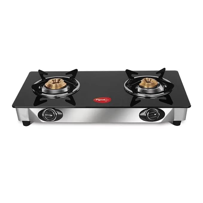 Pigeon by Stovekraft Stainless Steel Ayush Glasstop 2 Burner Gas Stove (Black) Open