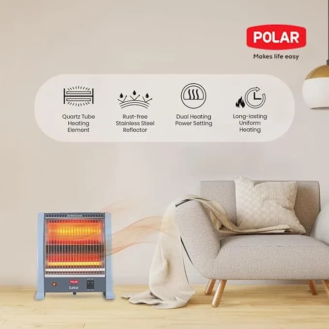Polar Lava Quartz 800 Watt Room Heater For Bedroom In Winter with 2 Heat Settings | Heater For Room | BedRoom Heater For Winters | Shock Proof Body | Portable Instant Heater – 1 Year Warranty – image 2