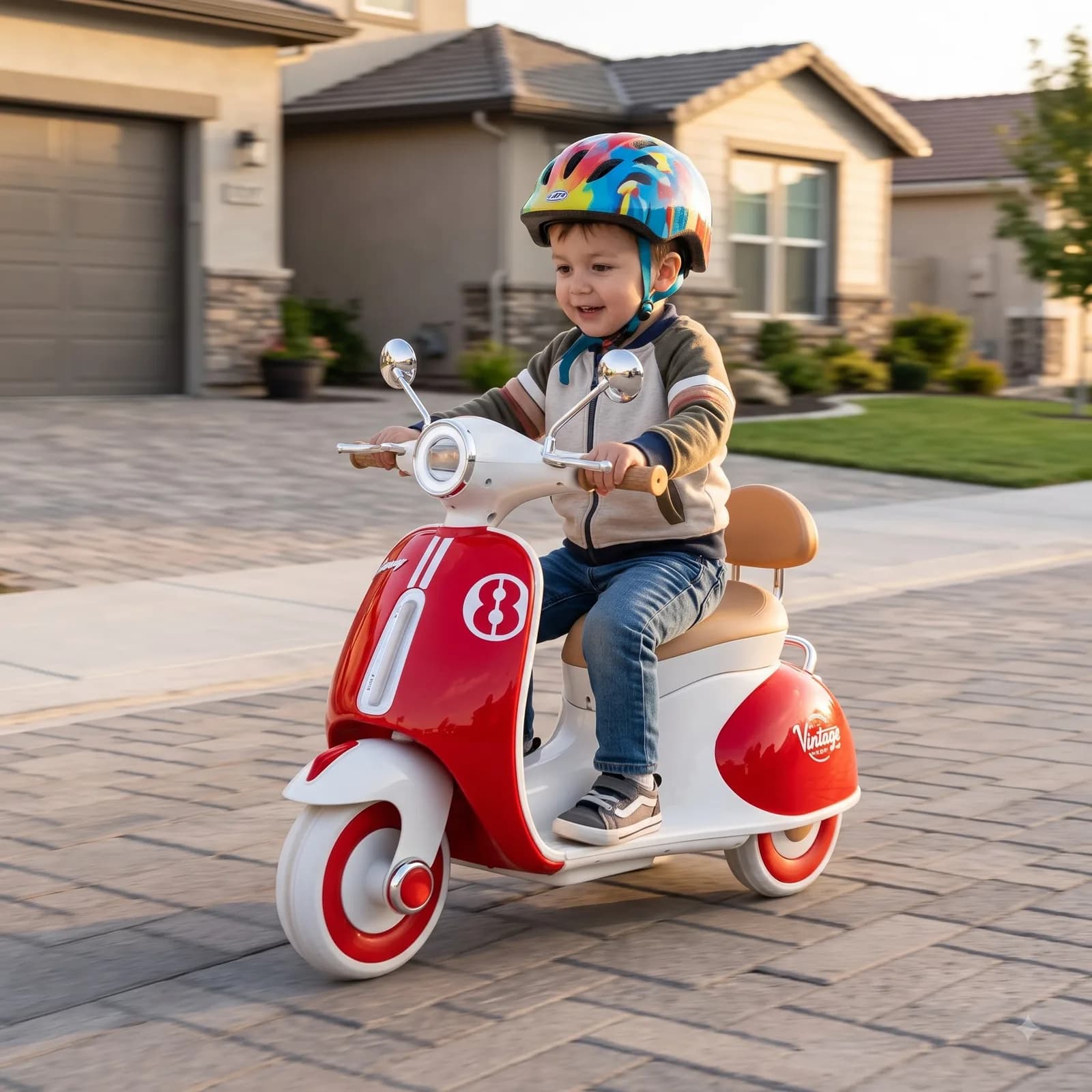 Kids Electric Scooter – Vintage Style Battery-Operated Ride-On Scooter – image 7