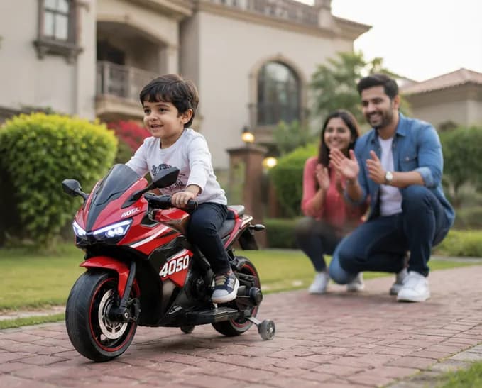 4050 Premium Kids Electric Bike | 12V Battery Operated Ride-On Sports Bike with LED Lights, Music & Training Wheels – image 4