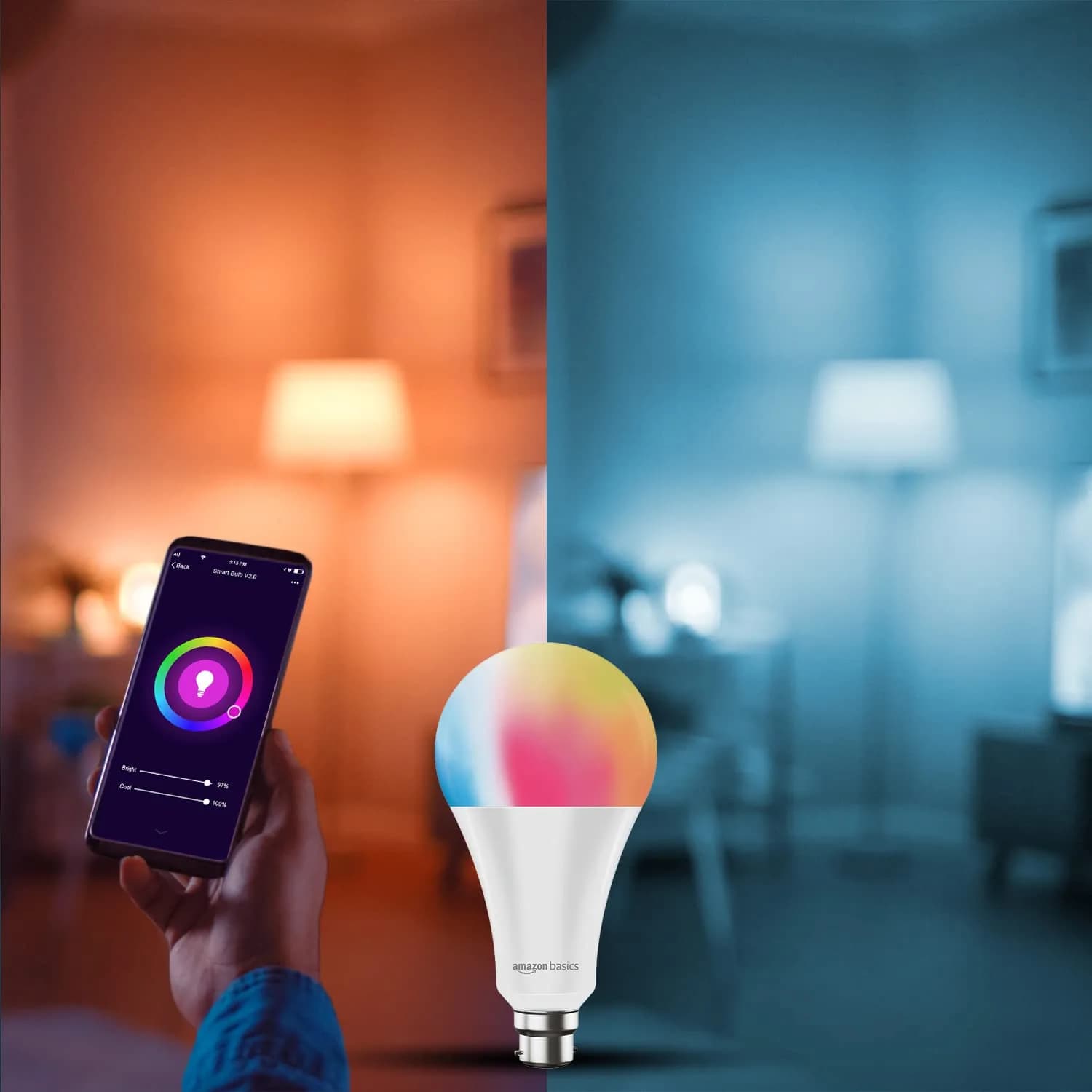 amazon basics – 12W Smart LED Bulb with Alexa, ‎Voice control, Google Assistant & Wi-Fi Enabled (Pack of 1, Multicolour, B22 Holder) – image 2