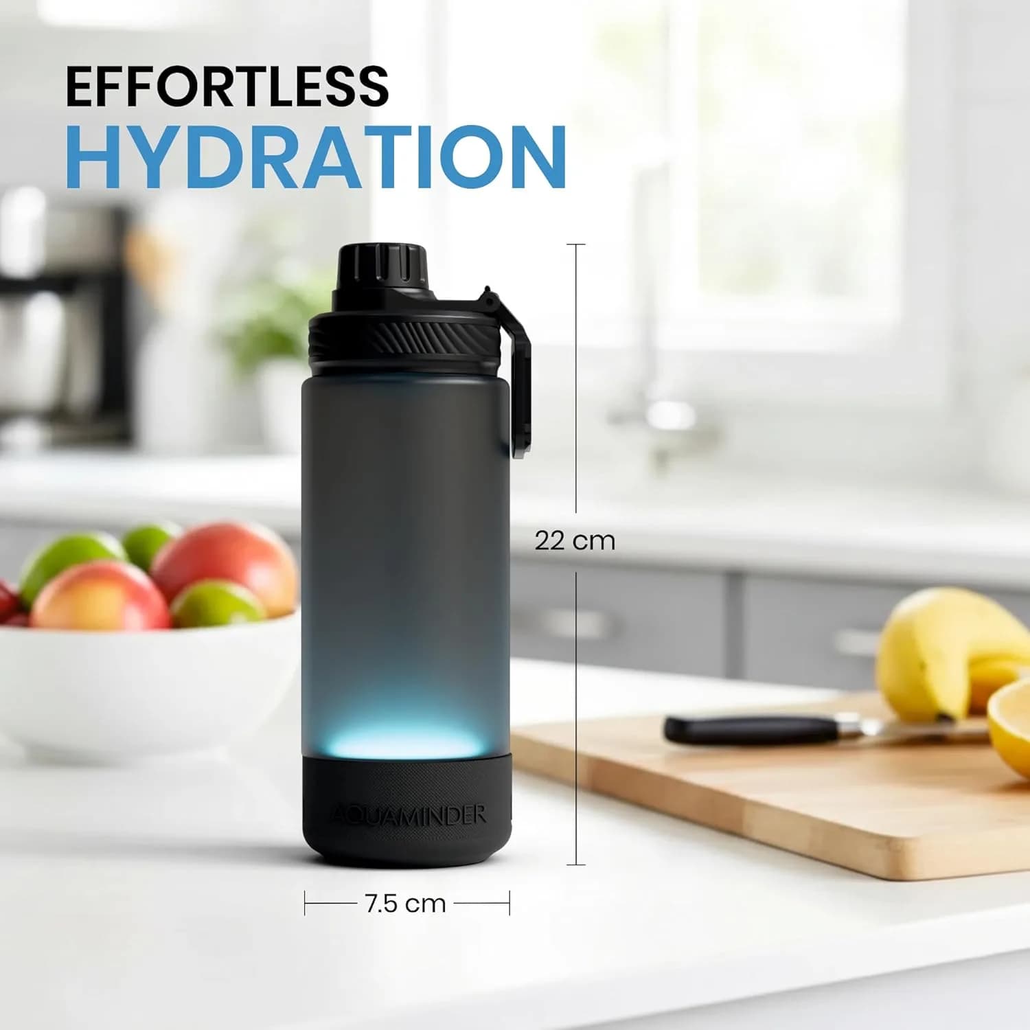 Aquaminder Smart Water Bottle Glows & Beeps to Remind You to Drink More 600 ml Chug Cap Bottle For Adults and Kids Perfect for Secret Santa Gift & Birthday Gift, Travel, Gym, Yoga, Hudson – image 6
