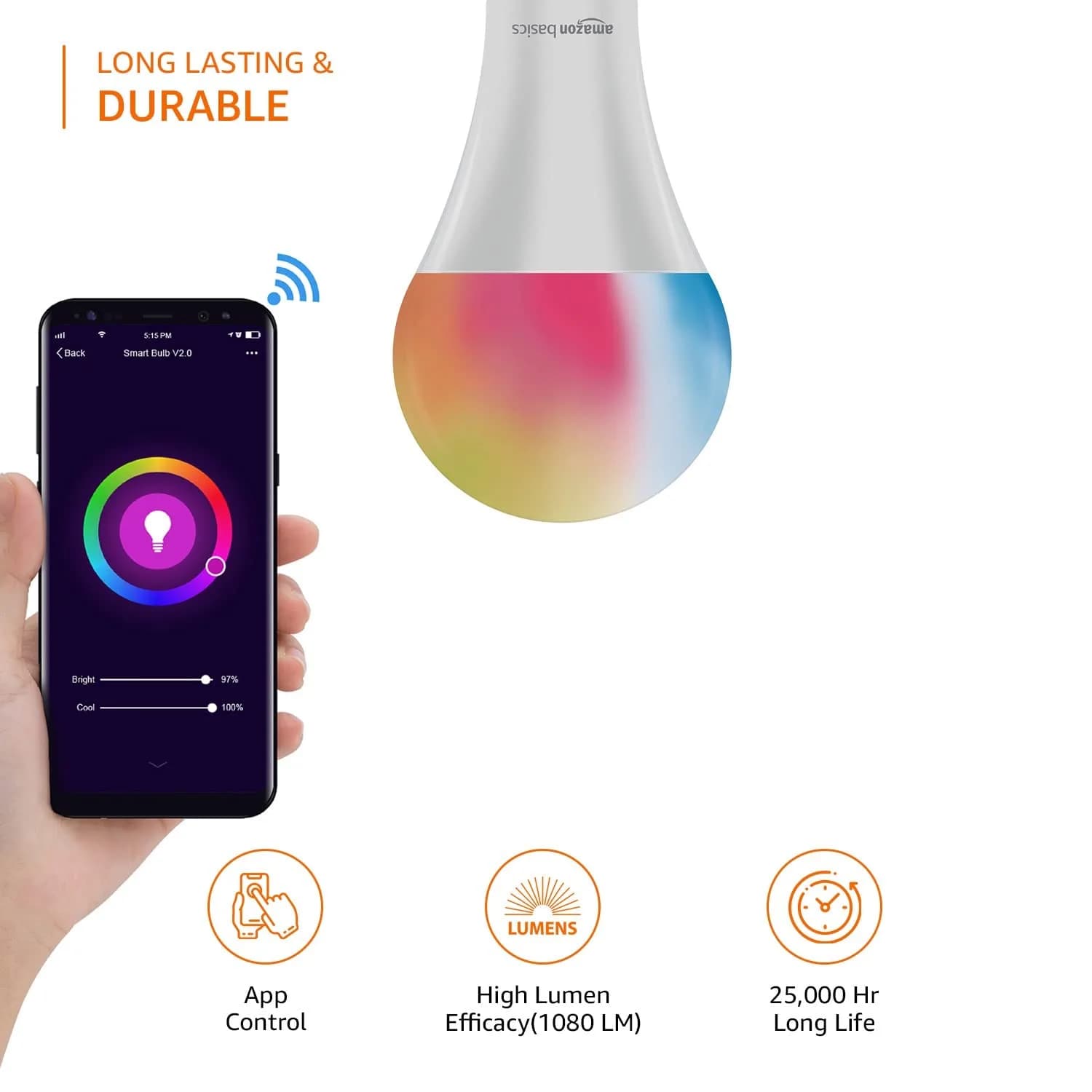 amazon basics – 12W Smart LED Bulb with Alexa, ‎Voice control, Google Assistant & Wi-Fi Enabled (Pack of 1, Multicolour, B22 Holder) – image 4