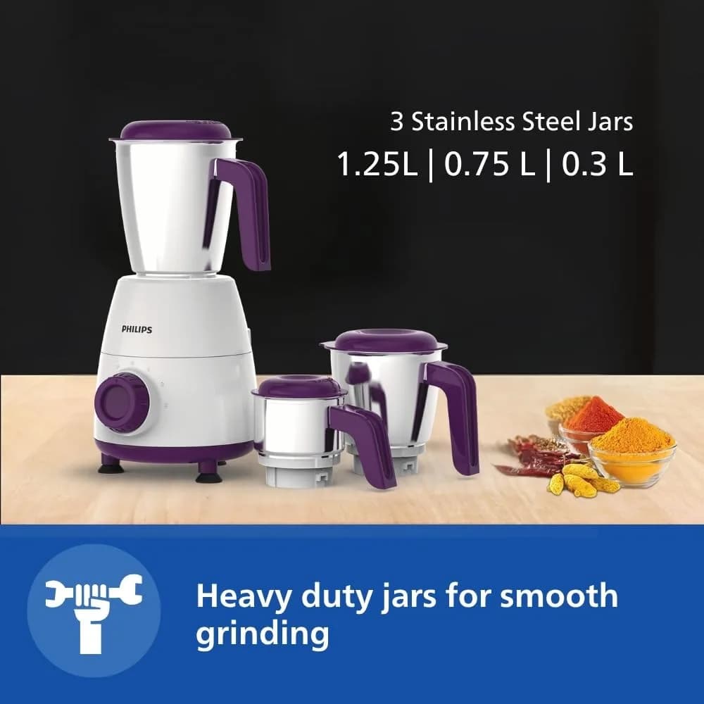 PHILIPS HL7505 500W Mixer Grinder (White and Purple) – image 6