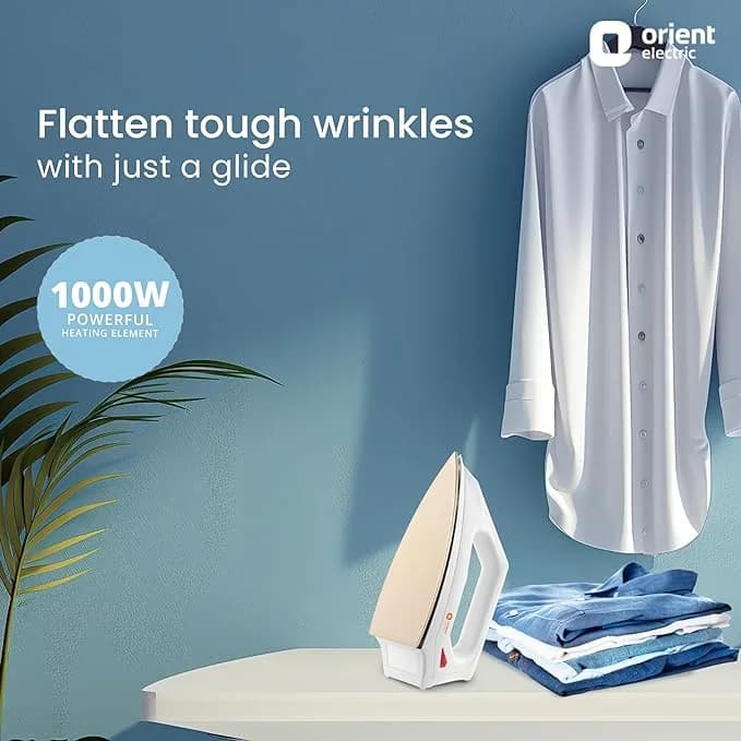 Orient Electric Fabrismooth 1000W Dry iron (Press) | Non-stick Weilburger coating| Silver Layered Thermostat| G-shaped heating element| ISI certified| 2-year replacement warranty by Orient – image 3