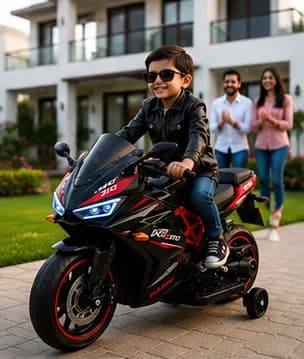 RR310 Racing Bike – Premium Battery Operated Ride-On Bike with LED Lights, Music System & Training Wheels for Kids (Black & Red) – image 3