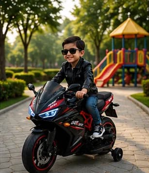 RR310 Racing Bike – Premium Battery Operated Ride-On Bike with LED Lights, Music System & Training Wheels for Kids (Black & Red) – image 6