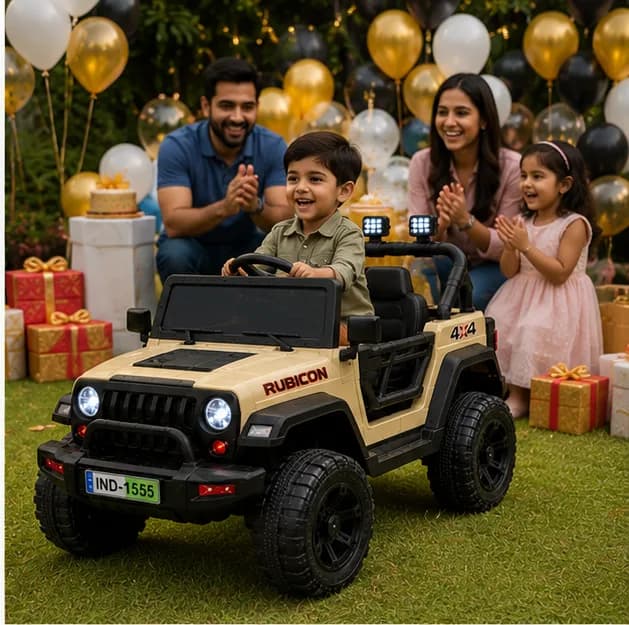 Rubicon 4×4 Premium Battery Operated Ride-On Jeep with Remote Control, LED Lights & Music System for Kids (Beige) – image 4