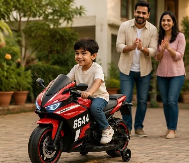 6644 Premium Kids Electric Bike | 12V Battery Operated Ride-On Sports Bike with LED Lights, Music & Training Wheels – image 4