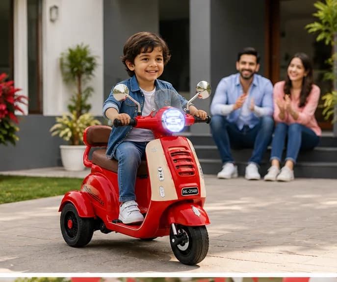 Kids Electric Scooter | Vespa Style 3-Wheel Battery Operated Ride-On Scooter | Music, LED Lights & Safety Backrest | Pink | 2–6 Years – image 4