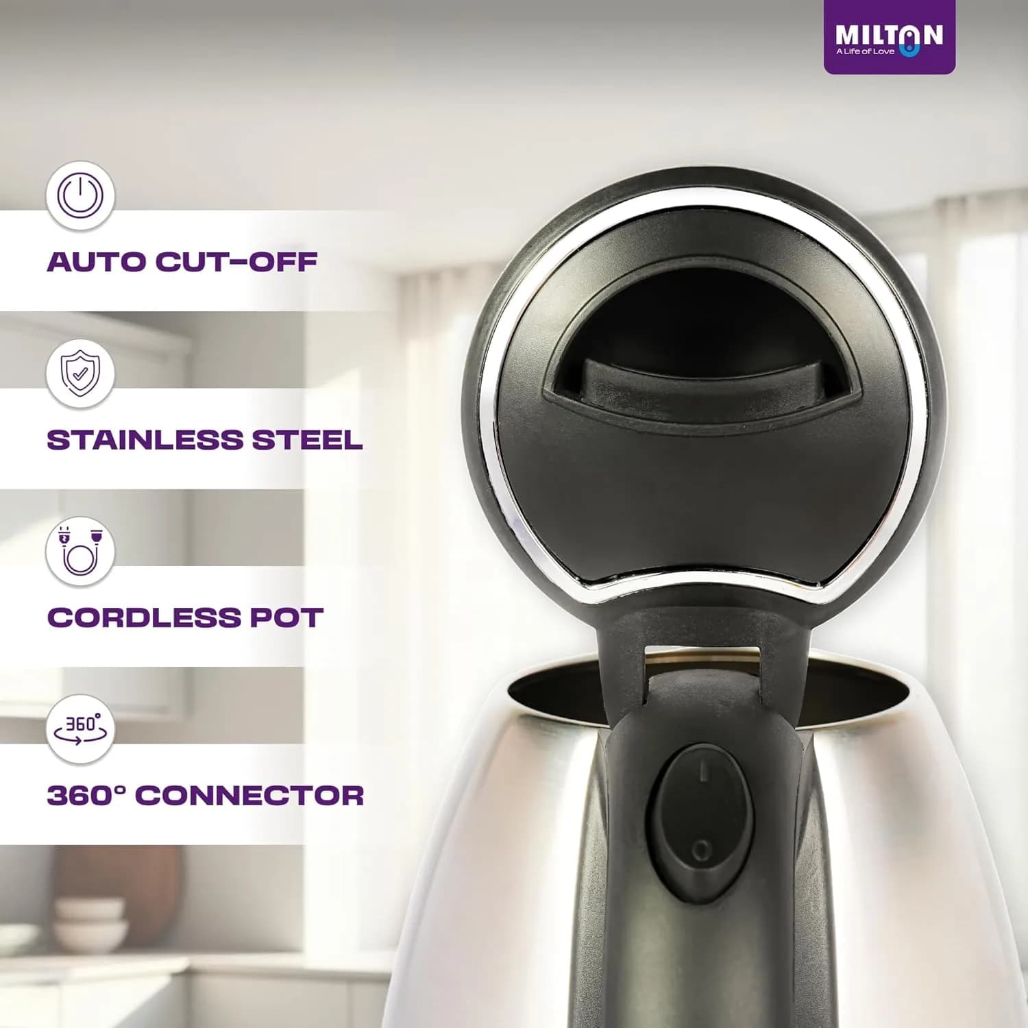Milton Rapid Electric Kettle 1.8L | 1500 Watts | Stainless Steel Hot Water portable Electric Kettle for Home, Office β image 3