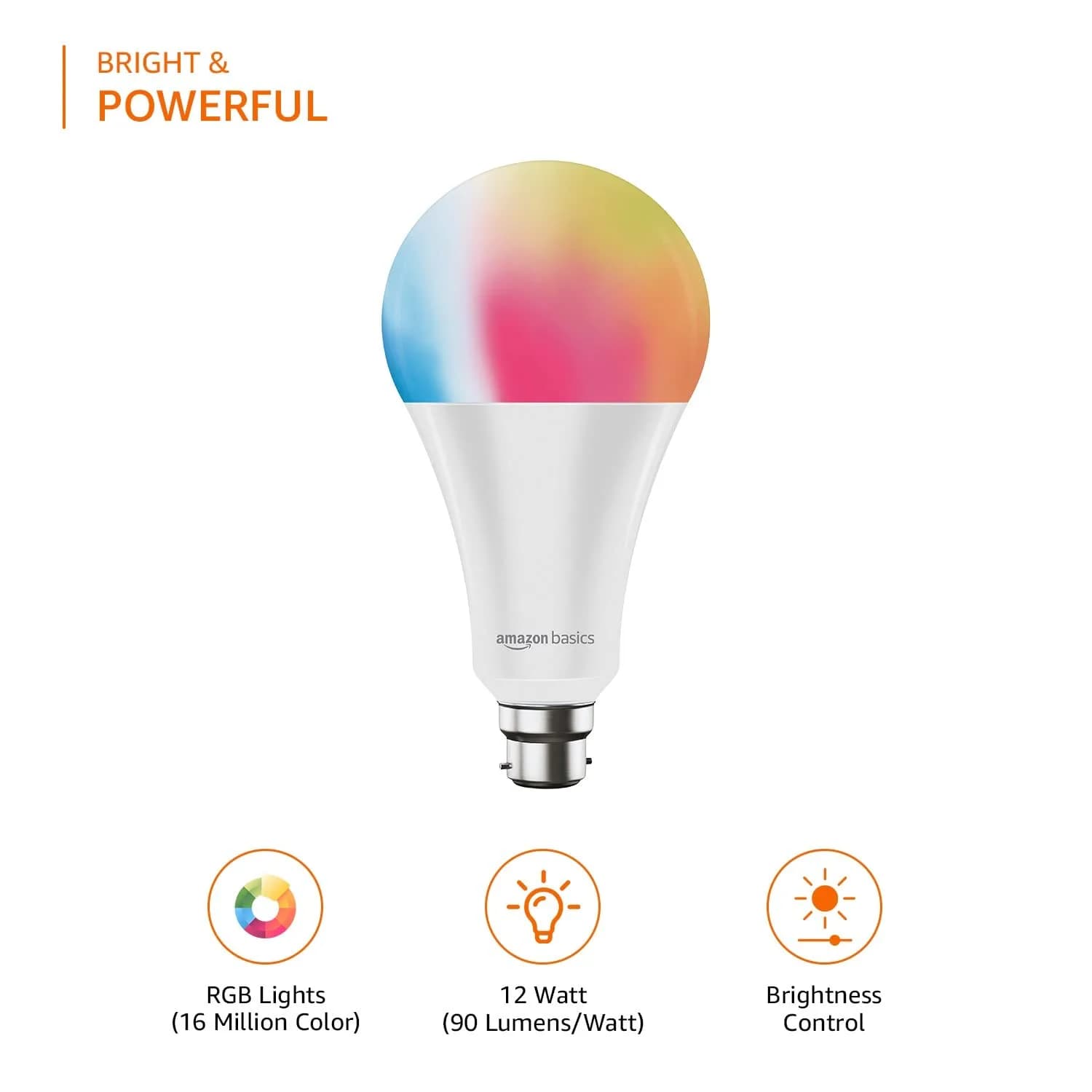 amazon basics – 12W Smart LED Bulb with Alexa, ‎Voice control, Google Assistant & Wi-Fi Enabled (Pack of 1, Multicolour, B22 Holder) – image 5