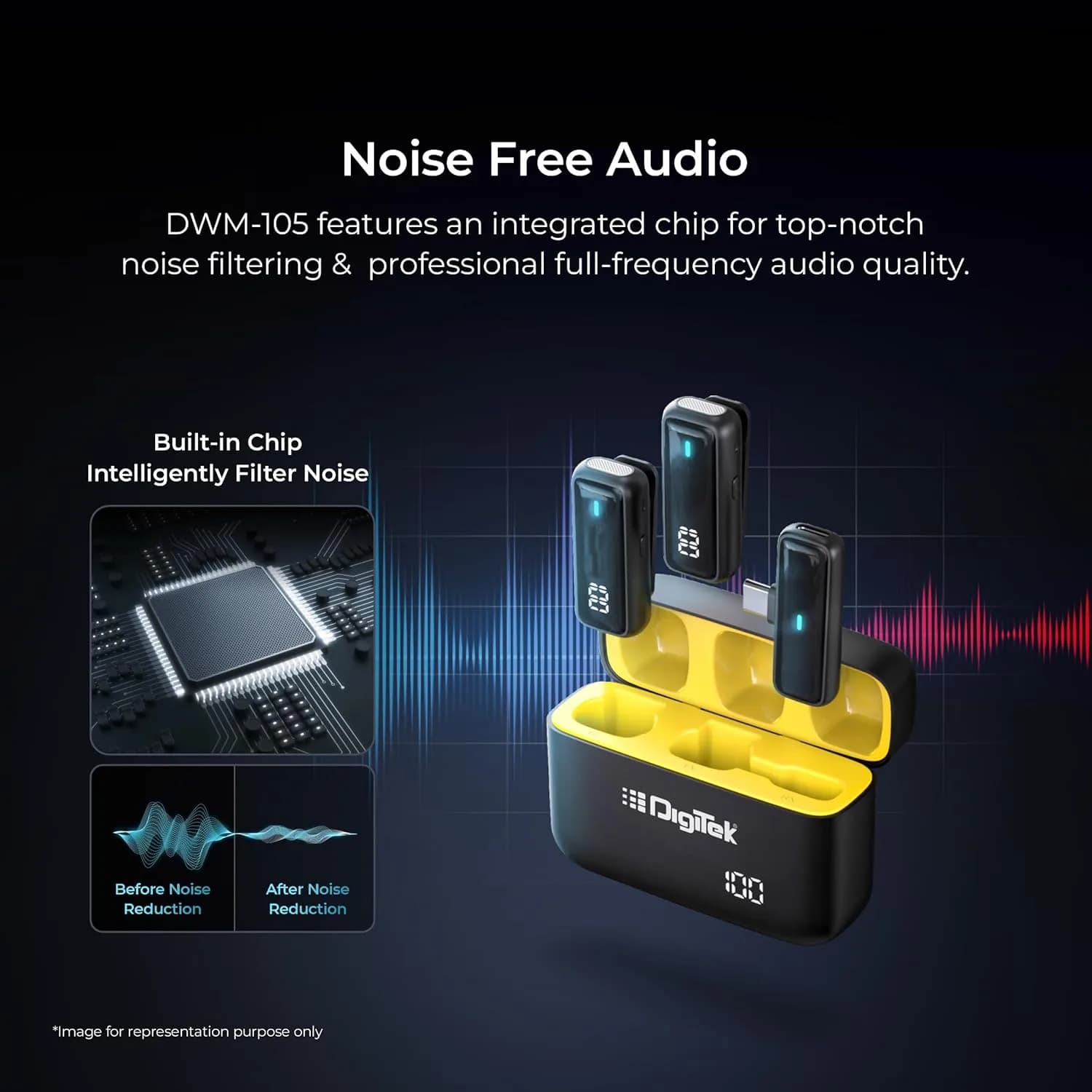 Digitek® (DWM 105) 2 in 1 Wireless Microphone System with ANC Mode, 50m Wireless Range, 6-Hour Working Time, Plug & Play Auto Pairing, Compatible with Android & iOS for Broadcasting & Audio Recording – image 6
