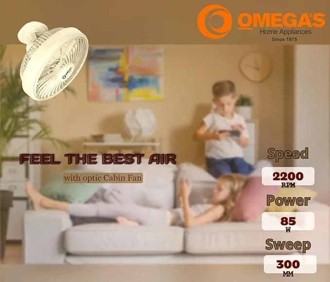 Omega’s Cabin Fan 12 inch | Rotating Front Grill | High Speed | for Small Cabin | Offices | Kitchen | 300 mm, (White) – image 3