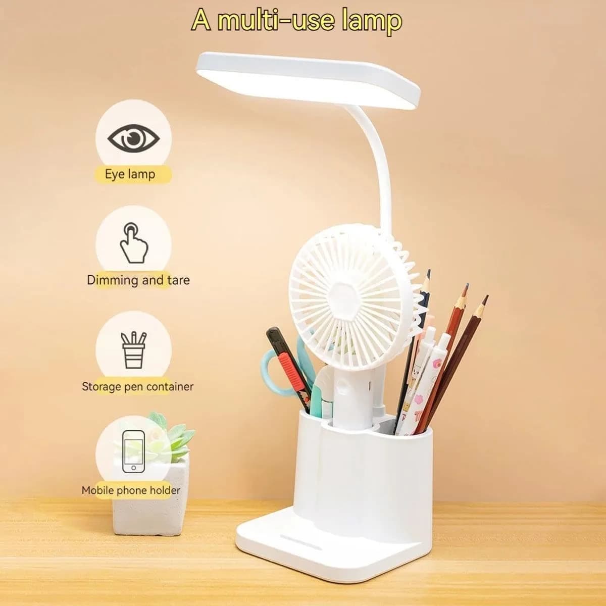 One94Store 3-in-1 LED Desk Lamp with Pen & Phone Holder – USB Rechargeable Study Lamp with Touch Sensor, 3 Light Modes, Eye Protection & Warm White Night Light for Bedroom, Office & Home – image 6