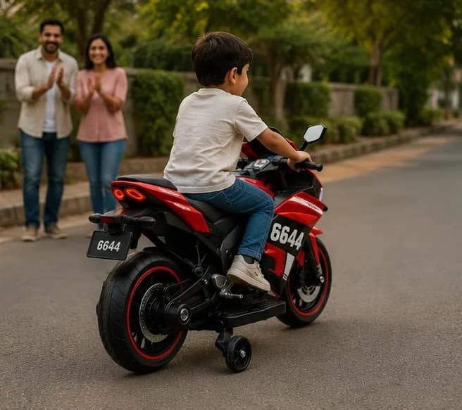 6644 Premium Kids Electric Bike | 12V Battery Operated Ride-On Sports Bike with LED Lights, Music & Training Wheels – image 6