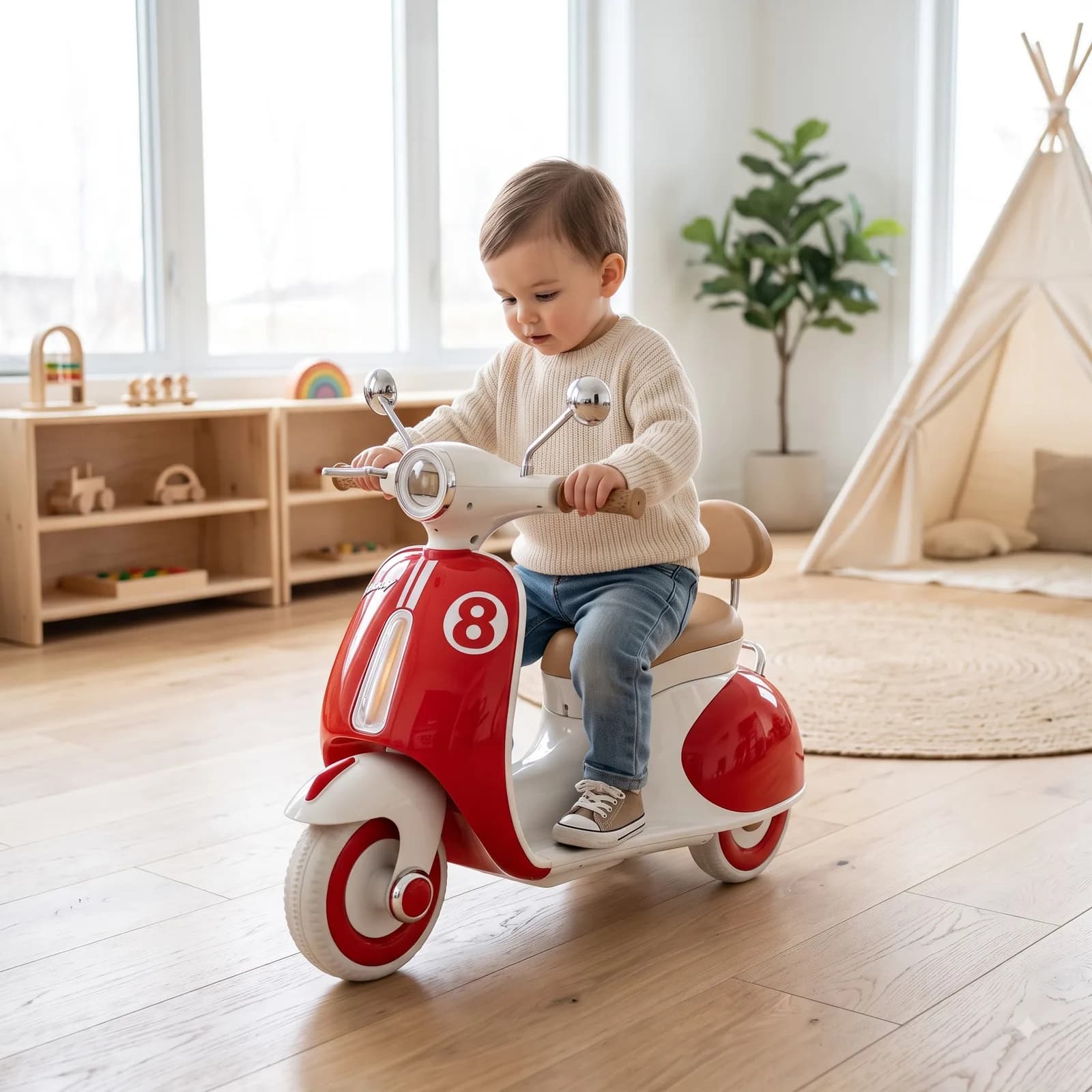 Kids Electric Scooter – Vintage Style Battery-Operated Ride-On Scooter – image 8