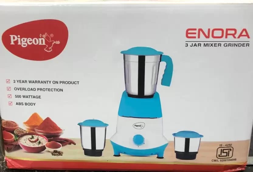 Pigeon MIXER GRINDER 500 W Mixer Grinder (ENORA MIXER GRINDER 3JAR 500WATT | 3 Jars | Green, White) – image 2