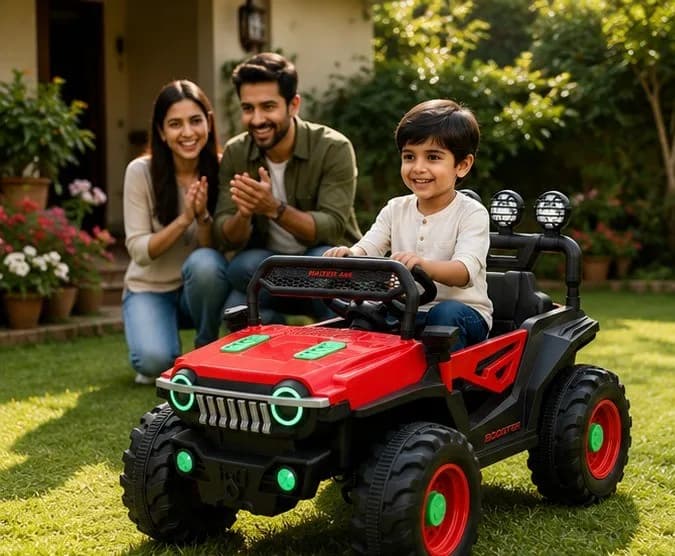 Haizer Kids Electric Jeep SUV 4×4 Ride-On Jeep for Kids (12V Battery Operated Electric SUV) – Red & Black – image 4