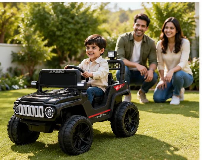 Best Kids Electric Jeep | Speed 4×4 Off-Road 12V Battery Operated Ride-On Car with LED Lights, Music & Parental Remote | Black – image 4