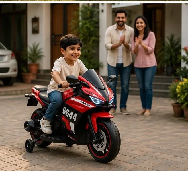 6644 Premium Kids Electric Bike | 12V Battery Operated Ride-On Sports Bike with LED Lights, Music & Training Wheels – image 5