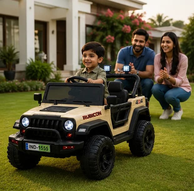Rubicon 4×4 Premium Battery Operated Ride-On Jeep with Remote Control, LED Lights & Music System for Kids (Beige) – image 3
