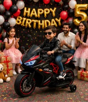 RR310 Racing Bike – Premium Battery Operated Ride-On Bike with LED Lights, Music System & Training Wheels for Kids (Black & Red) – image 4