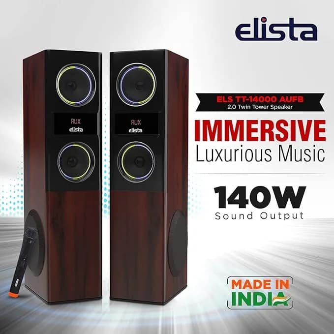 Elista ELS TT-14000 AUFB 140 W Bluetooth Twin Tower Speaker with USB/FM/AUX | Fully Functional Remote |with Wireless MIC | Black | – image 2