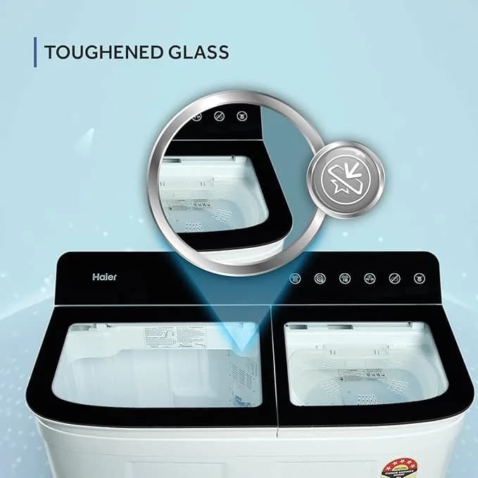 Roll over image to zoom in VIDEO Haier 7 Kg 5 star SEMI Automatic Top Loading Washing Machine HTW70-178BKN, Black, Anti Bacterial anti bacterial vortex Pulsator,2024, Magic Filter, 1300 RPM & Castors) – image 2