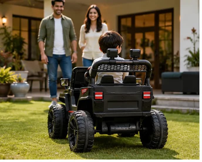 Best Kids Electric Jeep | Speed 4×4 Off-Road 12V Battery Operated Ride-On Car with LED Lights, Music & Parental Remote | Black – image 7