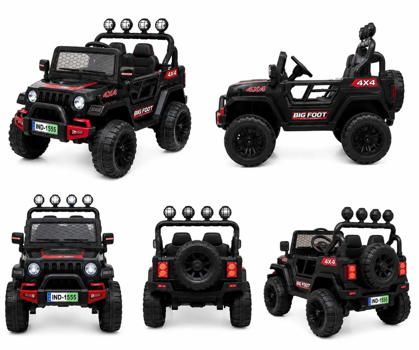 Big Foot 4×4 Kids Battery Operated Ride-On Jeep with Parent Remote Control, LED Lights & Music (Black) – image 2