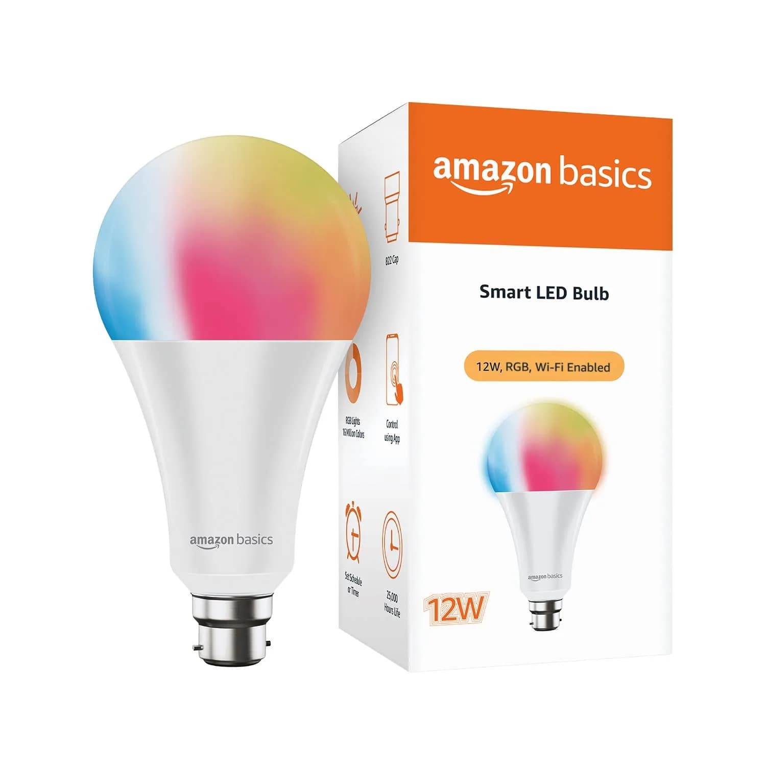 amazon basics – 12W Smart LED Bulb with Alexa, ‎Voice control, Google Assistant & Wi-Fi Enabled (Pack of 1, Multicolour, B22 Holder) – image 1
