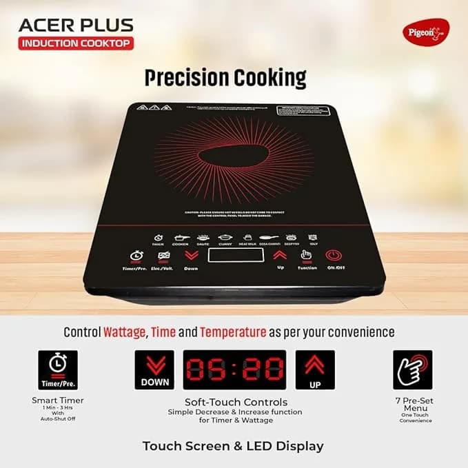 Pigeon By Stovekraft 14429 Acer Plus 1800 Watt Induction Cooktop with Feather Touch Control, Induction Stove comes with 8 Preset Menus and Auto-Shut Off features (Black) – image 3