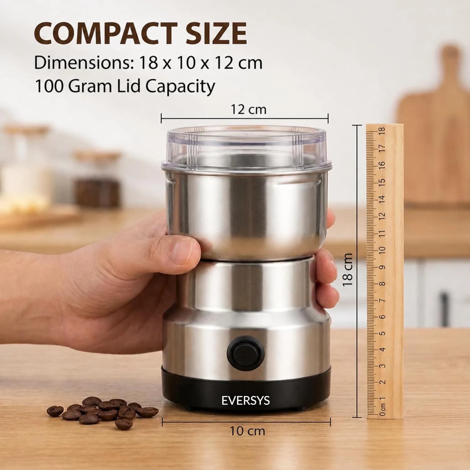 andrew james Spice Grinder Electric 150W | Mini Mixer Grinder Small Size for Coffee Beans, Masala & Dry Grinding | EVERSYS Portable Mini Grinders Machine for Kitchen with Approx. 100g Capacity – image 8
