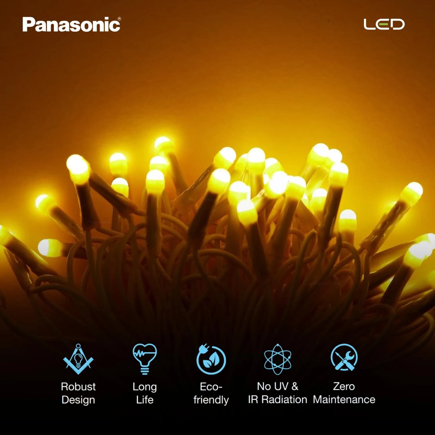 Panasonic Deco Fancy 10 Mtr LED String Light for Diwali, Decorative LED String Light for Ganesh Chaturthi, Christmas Decoration Light (Golden) – image 5