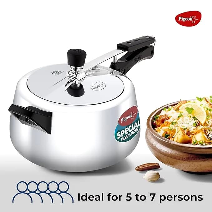 Pigeon by Stovekraft 5 Litre Special Plus Aluminium Inner Lid Induction Base Pressure Cooker (Silver) BIS Certified – image 2