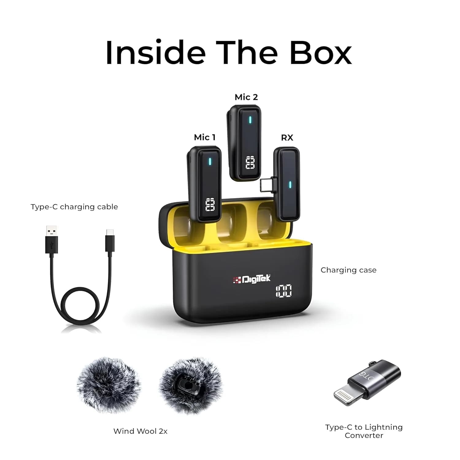 Digitek® (DWM 105) 2 in 1 Wireless Microphone System with ANC Mode, 50m Wireless Range, 6-Hour Working Time, Plug & Play Auto Pairing, Compatible with Android & iOS for Broadcasting & Audio Recording – image 2