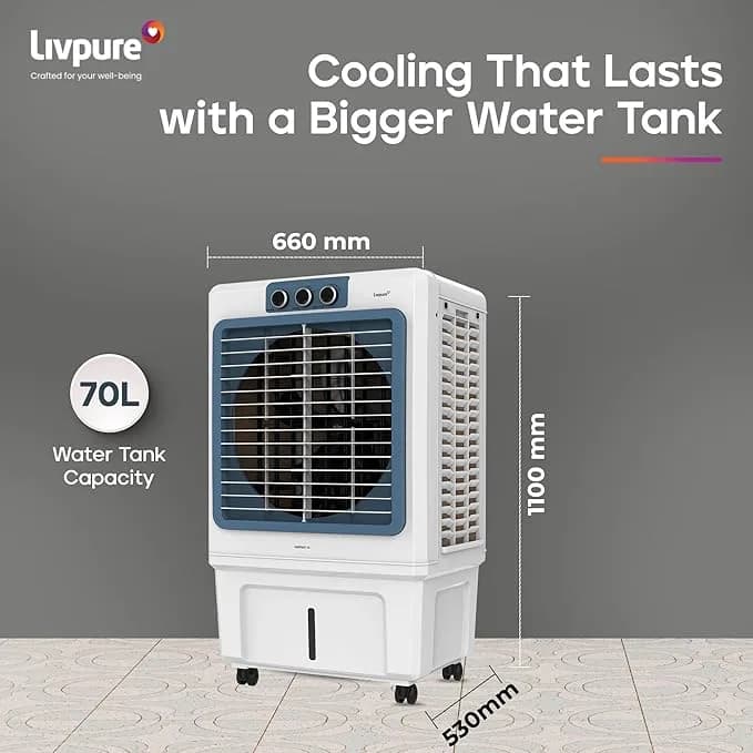 Livpure Iceblast Desert Air Cooler- 70L & 90L | Cooler with High Air Delivery, Ice Chamber, Honeycomb Pads, Multi-Directional Wheels | Room Cooler with Inverter Compatibility| 2 year Warranty by Livpure – image 2