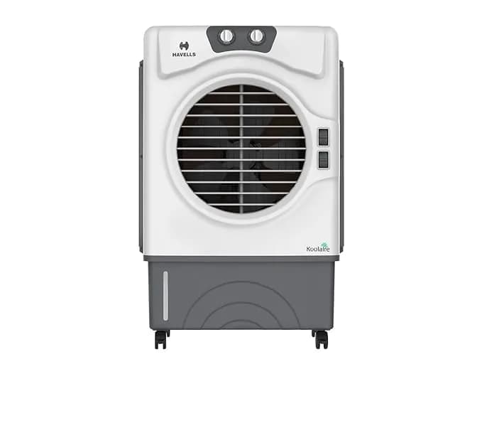 Havells Koolaire-W 51L 2 Knobs Desert Air Cooler for home | Powerful Air Delivery | Everlast Pump | 3 Side High Density Woodwool Comb | Heavy Duty (White/Grey) – image 1