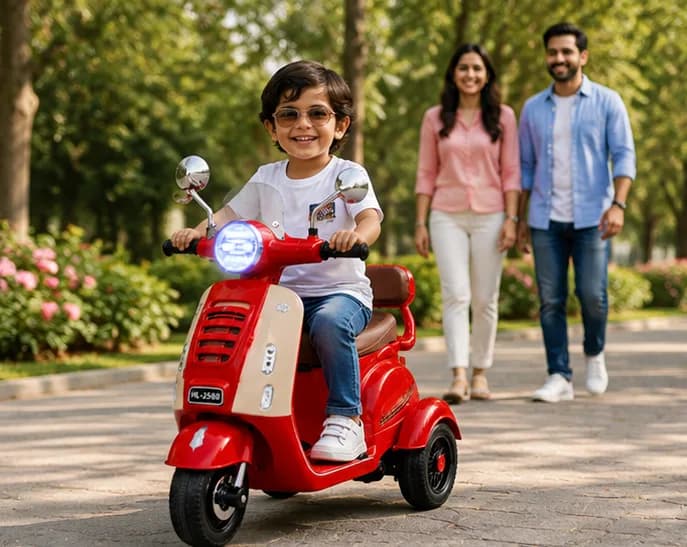 Kids Electric Scooter | Vespa Style 3-Wheel Battery Operated Ride-On Scooter | Music, LED Lights & Safety Backrest | Pink | 2–6 Years – image 3