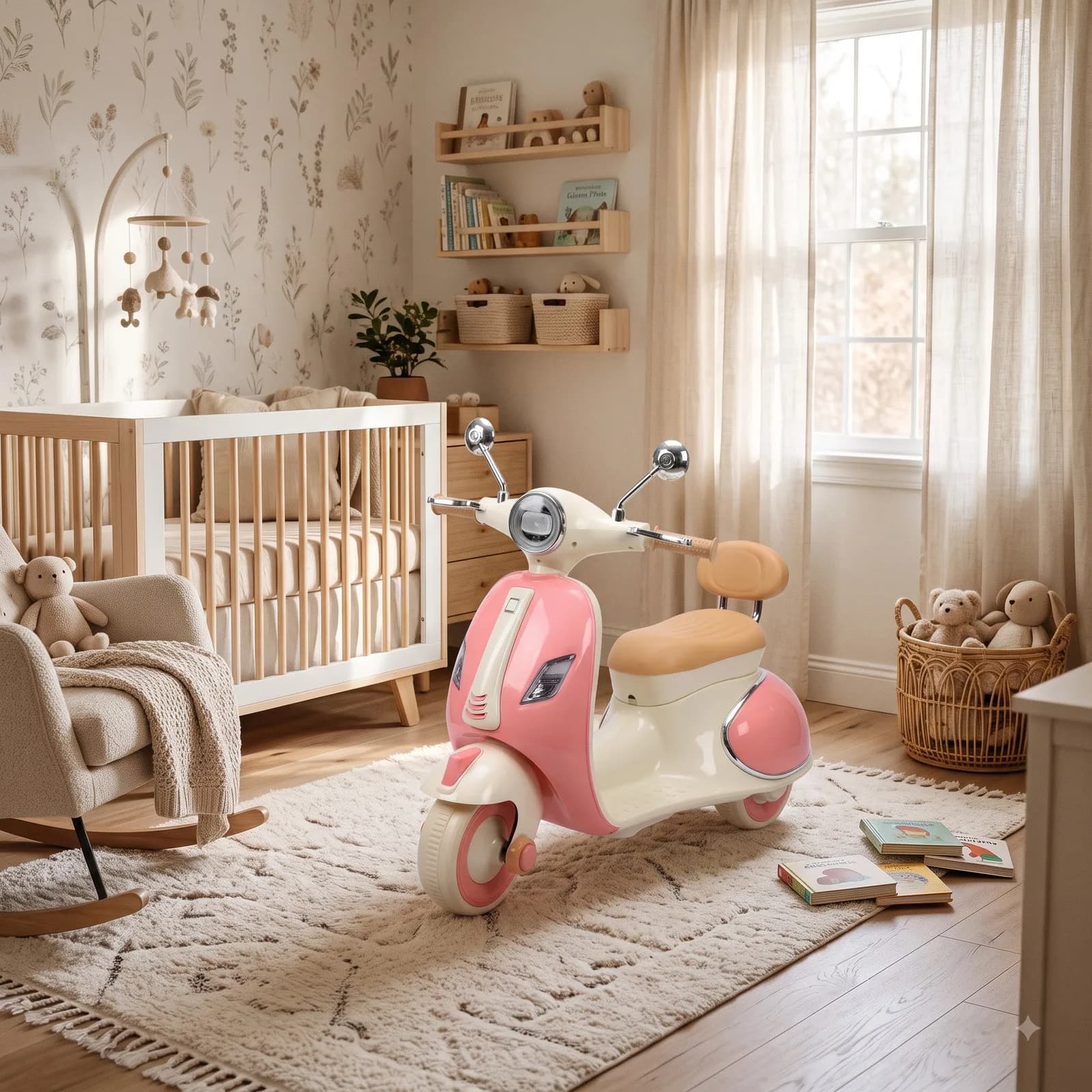 Kids Premium Electric Vespa Scooter with Parent Handle | 12V Battery Ride-On Scooter for Kids (Pink) – image 9