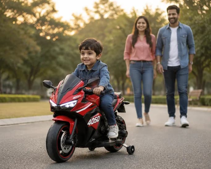 4050 Premium Kids Electric Bike | 12V Battery Operated Ride-On Sports Bike with LED Lights, Music & Training Wheels – image 3