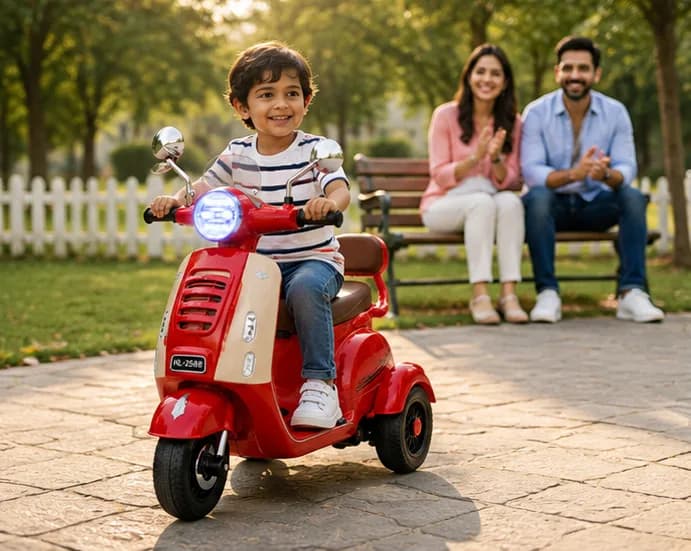 Kids Electric Scooter | Vespa Style 3-Wheel Battery Operated Ride-On Scooter | Music, LED Lights & Safety Backrest | Pink | 2–6 Years – image 5