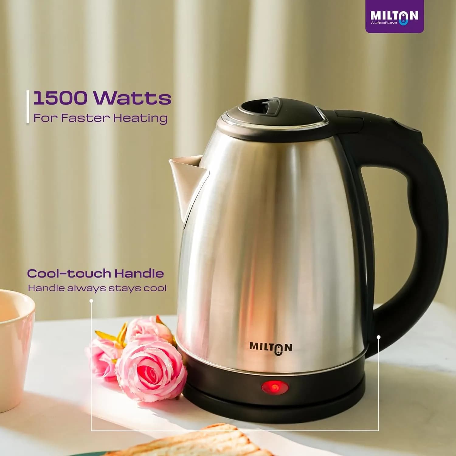 Milton Rapid Electric Kettle 1.8L | 1500 Watts | Stainless Steel Hot Water portable Electric Kettle for Home, Office β image 8
